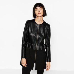 ZARA Contrast Faux Leather Peplum Jacket - S